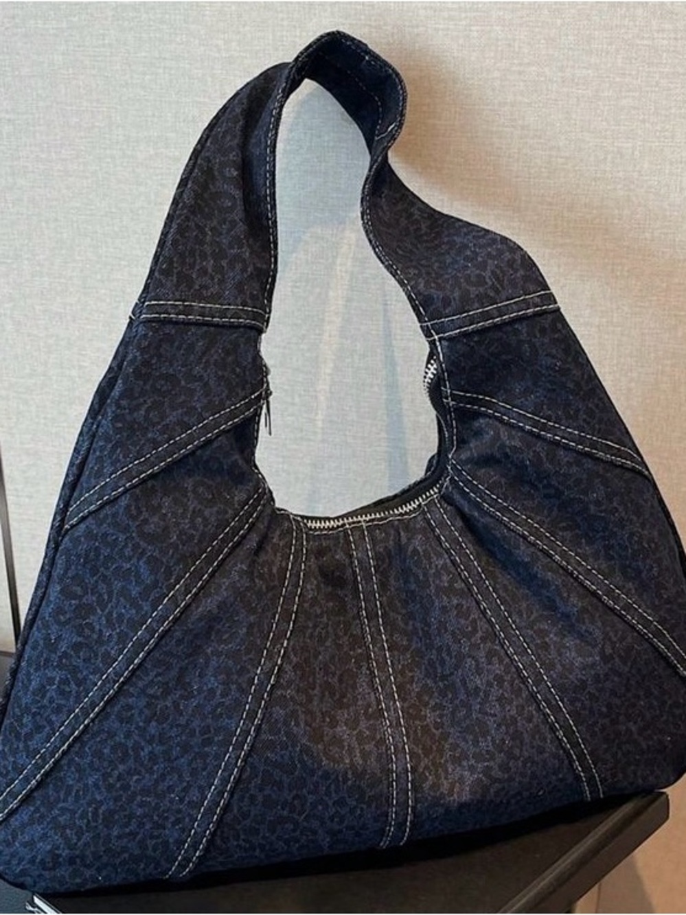 Denim Leopard Print Hobo Bag
